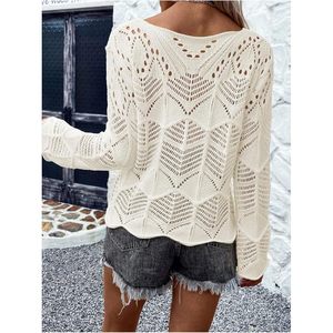 Women's <b>Crochet</b> Sweater Hollow Out Lightweight Crew Neck <b>Long</b> <b>Sleeve</b> Casual Pullover Knit <b>Top</b> Summer Breathable 180g - Product Image 2