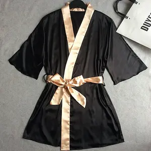 Hochwertige Plus Size Satin Schlaf Kimono Robe Hotel Seide Bademantel für Frauen