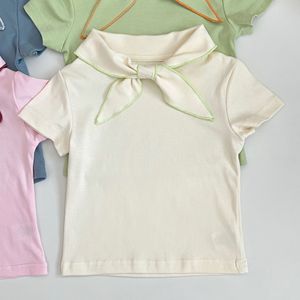 Eleganti Camicie Estive per Ragazze <span class=keywords><strong>con</strong></span> Colletto Navy e <span class=keywords><strong>Papillon</strong></span>, T-Shirt in Cotone a Maniche Corte - Product Image 4