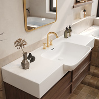 Coiffeuse moderne en bois personnalisée en usine Coiffeuse de salle de bain avec tiroirs ouverts Miroir intelligent pour la maison Hôtel Appartement