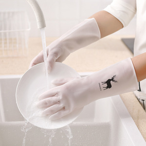 Gants en caoutchouc PVC à motif de cerf blanc, 30cm, imperméables, pour la cuisine, la vaisselle, les travaux ménagers, gants de lavage d'été pour femmes - Product Image 1