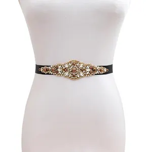 Tik टोक बंद-सफेद मनके हीरा फूल सुरुचिपूर्ण महिला के लिए बेल्ट फैशन डिजाइन स्फटिक बेल्ट पोशाक शादी दुल्हन मोती बेल्ट