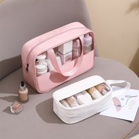 Trousse de toilette cosmétique transparente de grande capacité personnalisée sacoche de bain en PU étanche trousse de maquillage cosmétique à épissure en PVC