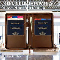 Bolsa de Viaje Multifuncional Vintage Personalizada de Cuero Genuino, Funda para Pasaporte Familiar con Cremallera, Incluye Certificado y Pasaporte