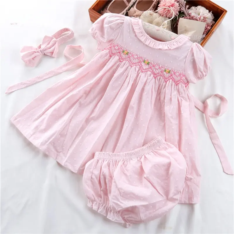 0129463pcs夏の子供服赤ちゃん女の子スモックドレス花綿子供スモック服卸売