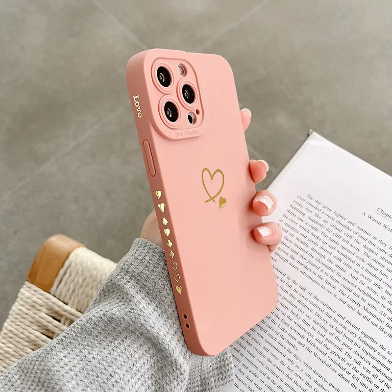 Candy Color Silicone Phone Case For iPhone 14 Pro Max 11 12 13 Pro X XR XS Max 7 8 Plus Cute Love Heart Frame Soft Cover