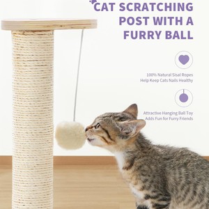 Solid Wood Cat <b>Scratching</b> <b>Post</b> With Sisal Rope And Toy For Kittens And Cats - Product Image 4