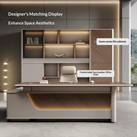 Conjunto de Silla de Oficina Ejecutiva de Lujo Ligero, Estilo Empresarial para Presidente/Gerente, Muebles Modernos de Madera con Luz LED y Diseño Chevron