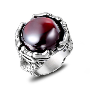 Vintage Style Men's <b>Ring</b> Black Onyx Red Gemstone <b>Titanium</b> Steel Dragon Design SA734 - Product Image 5