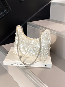 Nuevo Bolso de Hombro Único para Niñas, con Dos Correas, Impermeable, Estilo Ins, Brillante, con Lentejuelas y Pedrería, Elegante, Pequeño, para Llevar en la Mano - Product Image 6