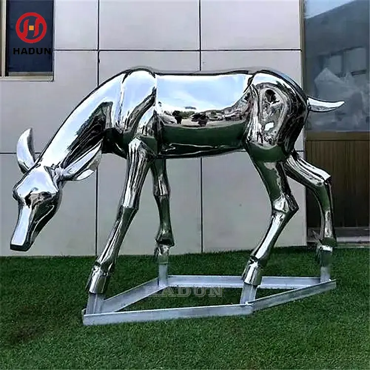जीवन आकार आधुनिक आउटडोर दर्पण पॉलिश स्टेनलेस स्टील बिक्री के लिए हिरण मूर्तिकला पशु प्रतिमा