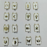 CZ8708 Nouveau pendentif scapulaire en or blanc 18 carats avec émail blanc, étoile, lune, Vierge Marie, croix, avec deux boucles doubles