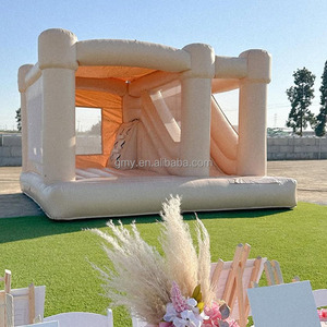 Château gonflable blanc avec toboggan, articles de location pour événements, combo château gonflable et toboggan avec piscine - Product Image 3