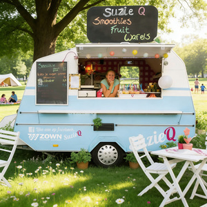 Food Truck Blue Vintage Style Mobile Smoothie Fruit Waffle Cart Outdoor Park Setup - Product Image 1