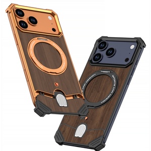 Luxury Walnut Wood Back Panel Magnetic <b>Phone</b> Case for iPhone 18 17 Pro Max With 360° <b>Ring</b> Stand Aluminum Metal Frameless Cover - Product Image 2