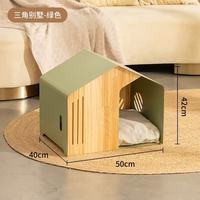 Natürliches Holz-Haustierhaus für Katzen & Kleine Hunde - Gemütliche Indoor-Haustierhöhle mit Abnehmbarem Kissen, Ganzjahres-Haustierbett-Villa