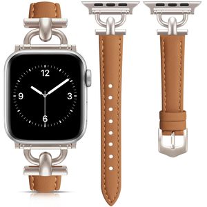 Bracelet de montre en cuir véritable avec boucle en métal en forme de D, pour Apple Watch, nouvelle collection, disponible en stock, pour femmes, bracelet iWatch tendance. - Product Image 1