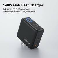 Cargador de Pared GaN de 140W con 3 Puertos USB-C PD + 1 Puerto USB-A QC, Pantalla Digital de Potencia, Enchufe Estadounidense, Cargador Rápido Multipuerto, Bloque de Carga Rápida PD QC