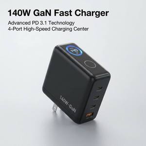 <span class=keywords><strong>Chargeur</strong></span> mural GaN 140W 3 ports USB-C PD + 1 port USB-A QC <span class=keywords><strong>avec</strong></span> affichage numérique de la puissance, prise US, <span class=keywords><strong>chargeur</strong></span> rapide multi-ports PD QC, bloc de charge rapide - Product Image 3