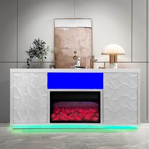 <span class=keywords><strong>Guanlong</strong></span> Chimenea eléctrica LED moderna Soporte de TV con calentador Altavoces y espejo Muebles Independiente Accent TV Gabinete Unidad - Product Image 1