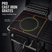 Barbecue à charbon de bois carré d'extérieur avec grilles en fonte, plateau à charbon réglable et étagère latérale