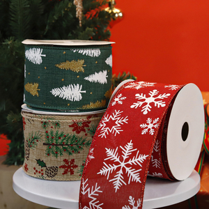 Pita Berkilau Tepi Kawat Motif Kepingan Salju Manusia Salju Pohon Natal Cetak Kustom Ramah Lingkungan Berkualitas Tinggi 10 yard/gulung - Product Image 5