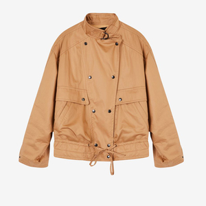 Giacca Bomber Invernale Corta in Ecopelle con Collo a Risvolto, Maniche Lunghe, Vita Alta e Patchwork Bicolore - Product Image 2