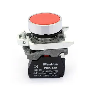 ManHua XB4-BA42 Red Electrical Flush Push Button Switch Spring Return 220V Push Button