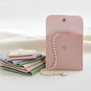 Microfiber Double-Sided Velvet Jewelry Bag With Snap Button For Necklace Ring Storage Pink Green Gray Beige - Product Image 1