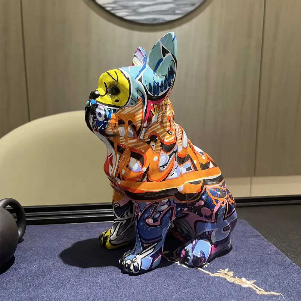 Estatua de Bulldog Francés para decoración del hogar, estantería de resina con garabatos para interiores, estatua de Bulldog Francés