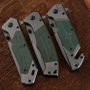سكين بوشن للبيع بالجملة بمقبض أخضر من مادة <span class=keywords><strong>G10</strong></span>، سكين جيب قابل للطي للبقاء على قيد الحياة في الهواء الطلق والتخييم، مصنوع يدويًا مع شعار معدني مخصص - Product Image 5