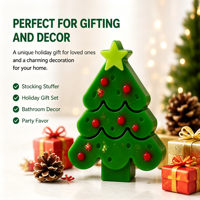Savon artisanal en forme de sapin de Noël au beurre de karité et huile de pin, végétalien, sans sulfate, idéal pour les cadeaux de Noël, décoration de salle de bain
