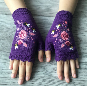 S9529 vente en gros, Logo personnalisé tricoté à la main, mitaines florales d'hiver, <span class=keywords><strong>Crochet</strong></span> rétro, gants sans <span class=keywords><strong>doigts</strong></span> pour femmes, 2023 - Product Image 4