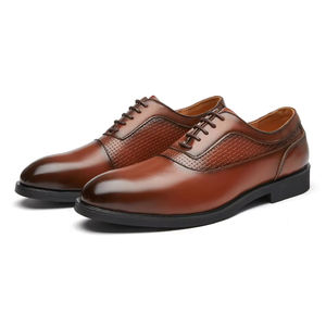 Chaussures Oxford en cuir véritable haut de gamme de style britannique pour hommes, à lacets, bout pointu, fabriquées à la main, imperméables, pour marié - Product Image 5