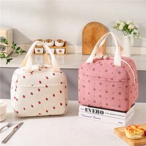 Portable Insulated Lunch Bag Corduroy Strawberry Pattern With Ice Pack For Work Casual Style - Product Image 1