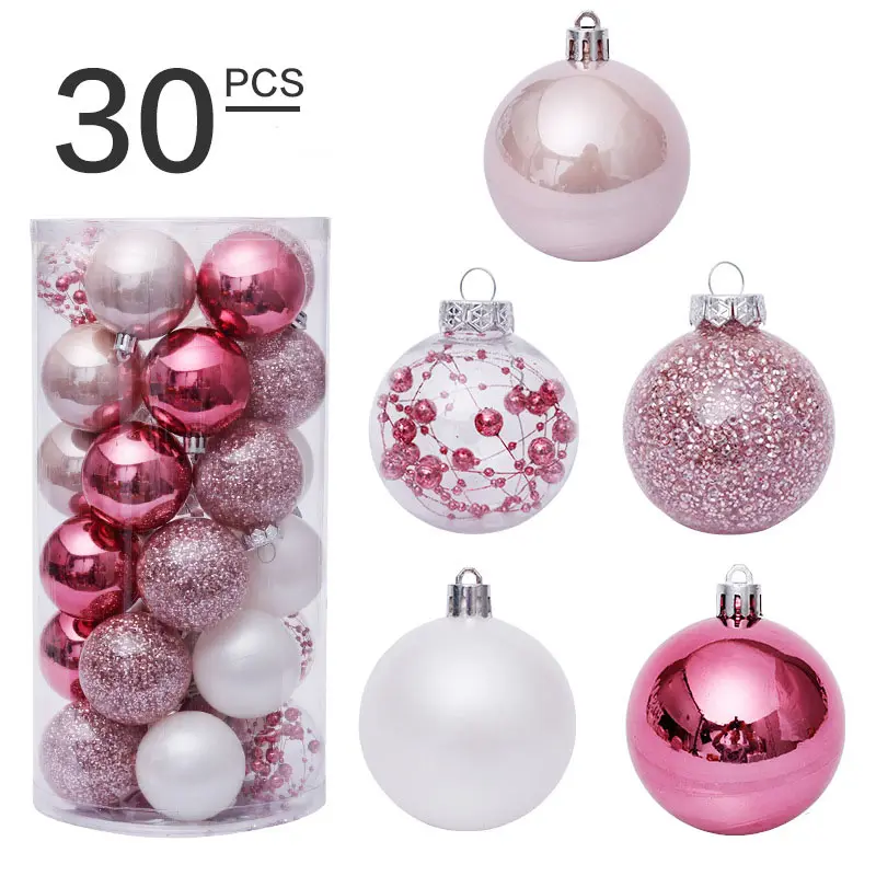 New Christmas decoration bauble 6cm 30pcs clear plastic and foam pink Christmas ball set hanging tree ornament pendant