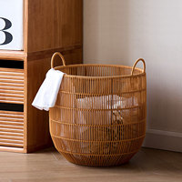 Panier à linge imperméable en bambou tressé style rotin, minimaliste nordique, avec poignées, pour salles de bain domestiques