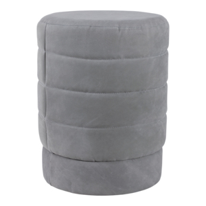 Pouf Rotondo in Velluto Grigio Scamosciato, Poggiapiedi per Arredamento Soggiorno, Sedia per Toeletta, Seduta Decorativa per la Casa - Product Image 2