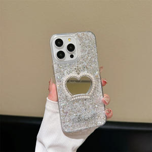 Funda de teléfono con diseño de corazón de plástico con espejo brillante para iPhone 13 Pro Max para <span class=keywords><strong>Nokia</strong></span> <span class=keywords><strong>6300</strong></span> 4G - Product Image 3