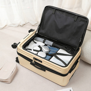 Front Opening <b>Suitcase</b> 20 24 28 Inch With <b>Lock</b> 4 Wheel Solid Color Travel Luggage Unisex Carry On Trolley Case - Product Image 3