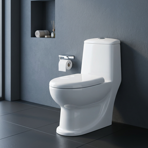 Chine articles sanitaires monobloc moderne en céramique montée au sol toilette à bouton-poussoir pour salle de bain - Product Image 1