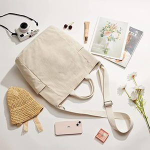 Bolso de mano cruzado de lona para mujer a la moda, bolso de pana suave con cremallera, diseño personalizado, Color sólido para la universidad, asequible - Product Image 4