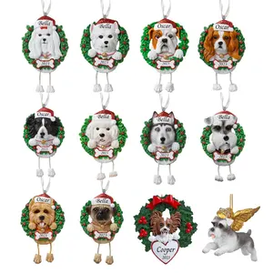 パーソナライズされたカスタムロゴ名樹脂犬の装飾品子犬ペットクリスマス樹脂工芸品クリスマスツリー吊り下げ装飾