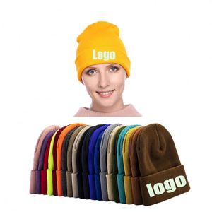 High Quality Promotion Women Winter Knit Acrylic Beanie <b>Hat</b> With Custom Embroidered Logo - Product Image 1