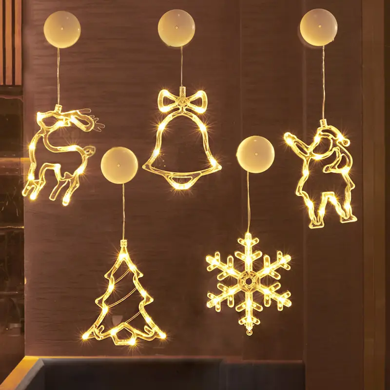 Creativo LED Christmas Light Tinkle Bell Star Deer fiocchi di neve babbo natale pupazzo di neve tazza ventosa finestra luce decorativa per le vacanze