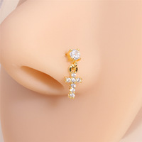 Cincin Hidung Bentuk C Berlapis Emas 18K Kuningan, Berhiaskan Zirkonia Kubik, Model Bunga, Perhiasan Tindik Hidung Wanita, Fashion Perhiasan Tubuh