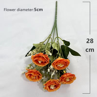 Vente en gros de 5 têtes de fleurs artificielles de pivoines, petits bouquets de fleurs en soie, feuilles en plastique, décoration pour la maison