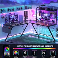 Bureau de jeu en forme de L avec lumières LED et prises de courant Table de jeu pour salle de jeux Bureau de jeu ergonomique avec sac de rangement