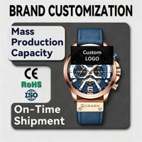 Montre sport pour homme avec bracelet en cuir de 48 mm, boîtier en alliage, cadran en verre, mouvement à quartz étanche et chronographe
