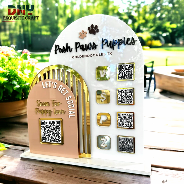 Arched Acrylic QR Code Sign Code Display for Menus Payments Links Custom Shapes Color Tabletop Mirror Acrylic Signs Bar Signage